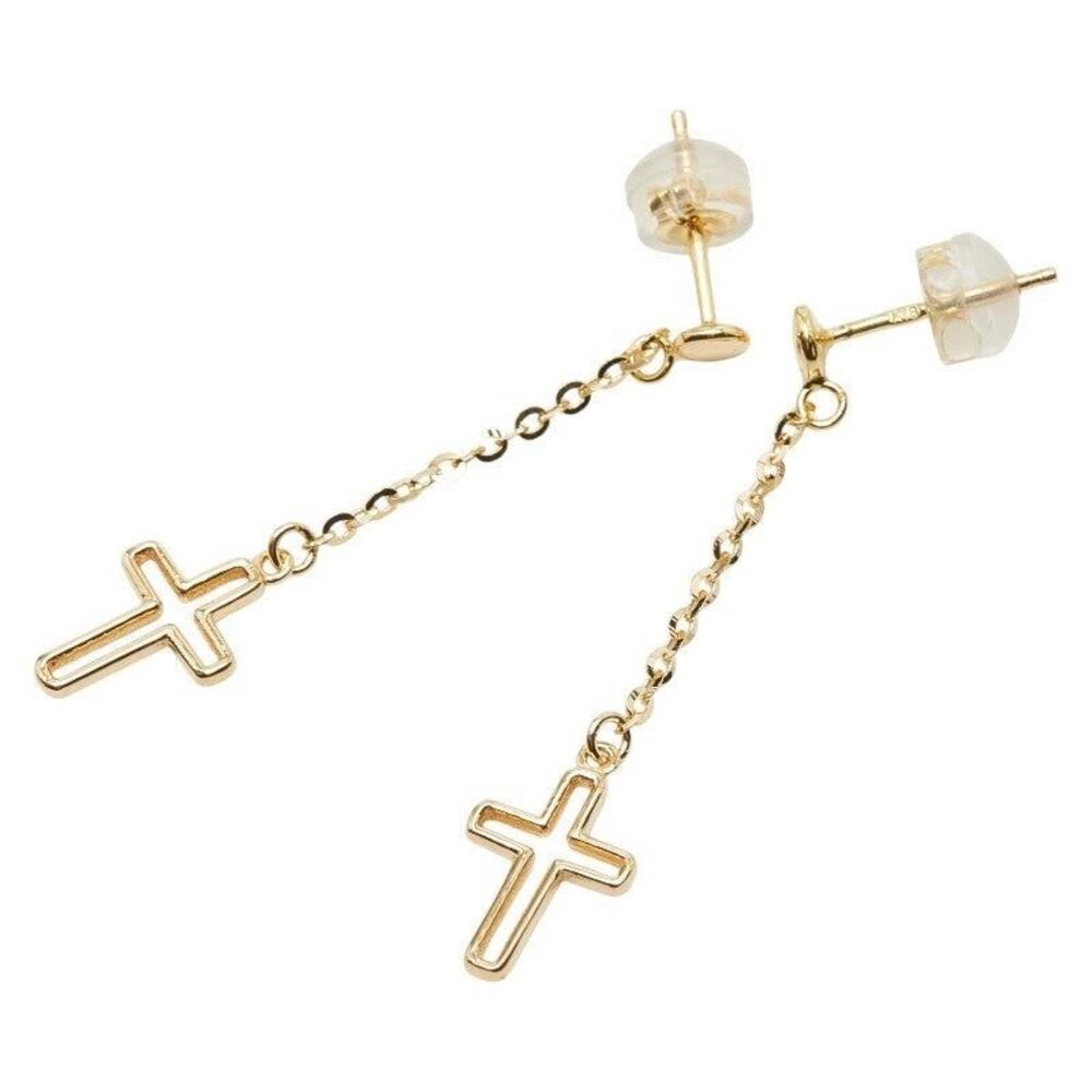 Unbranded Cross Motif Pierced Earrings 18K Yellow Gold